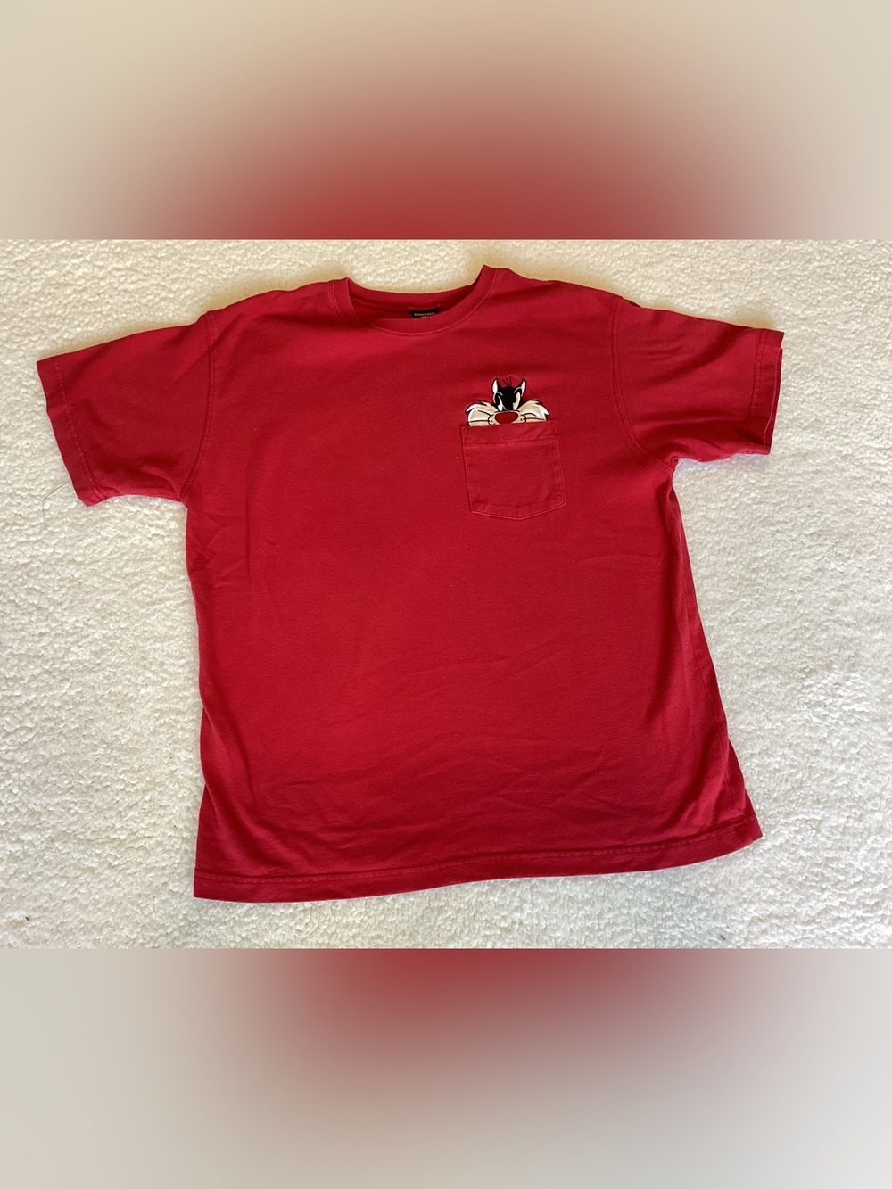 Warner Bros Sylvester Pocket Tee Red 90s Y2K Looney Tunes Vintage Style Small